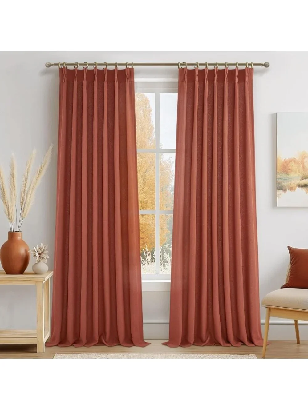 Extra Long Burnt Orange Sheer Curtains 108” | Luxury Light Filtering Drapes for